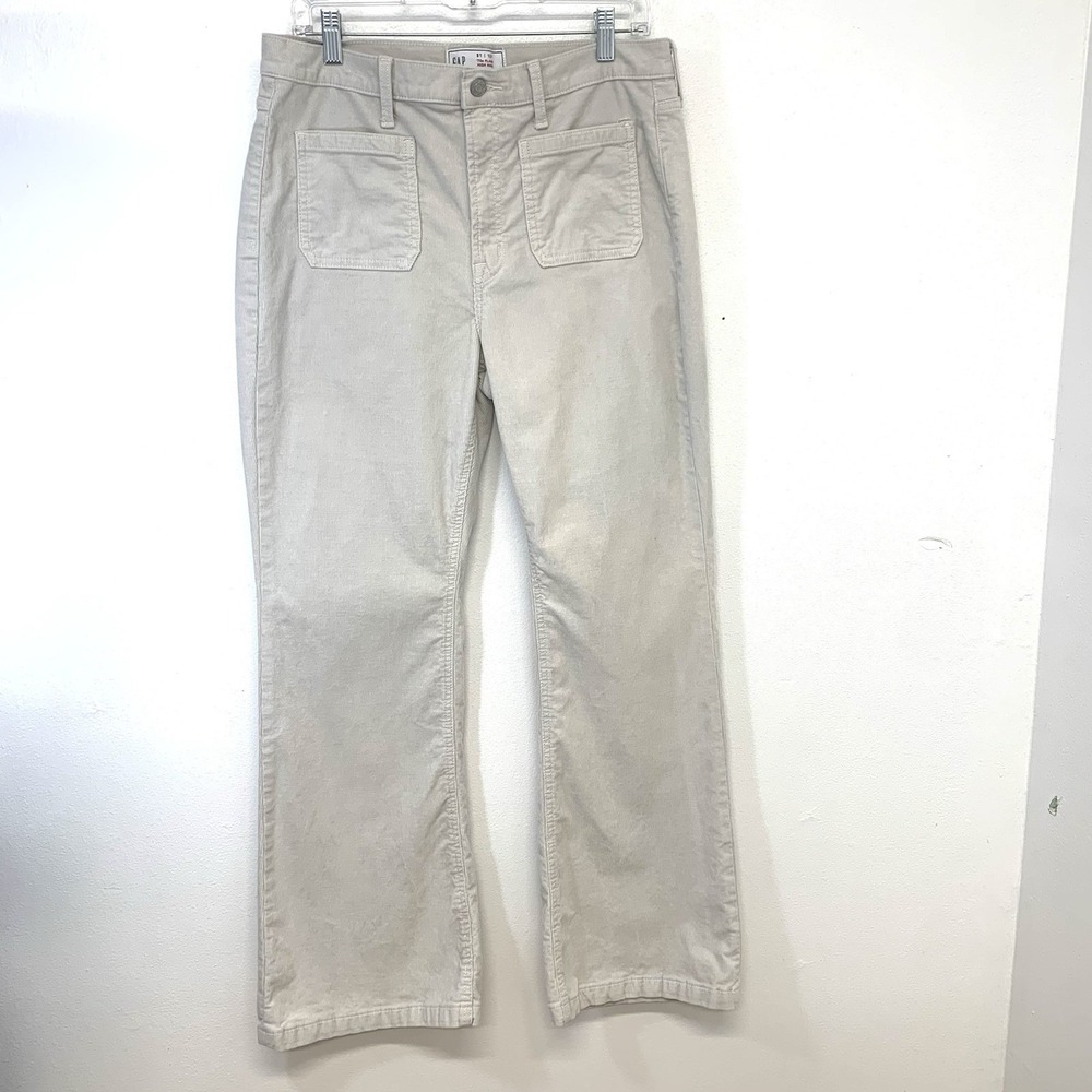 GAP 70s Flare High Rise Corduroy Pants Beige Cream Patch Pocket Women 31 12